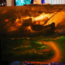 Ghost Ship, oil on canvas, in studio