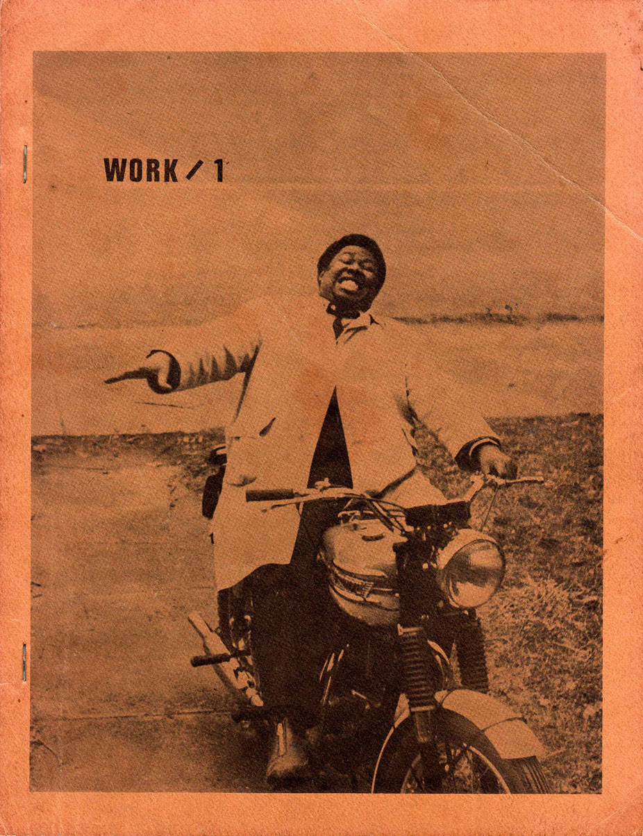 Charles Moore on a motorcycle in front of the Artists Workshop. Photograph by Robin Eichleay 1965